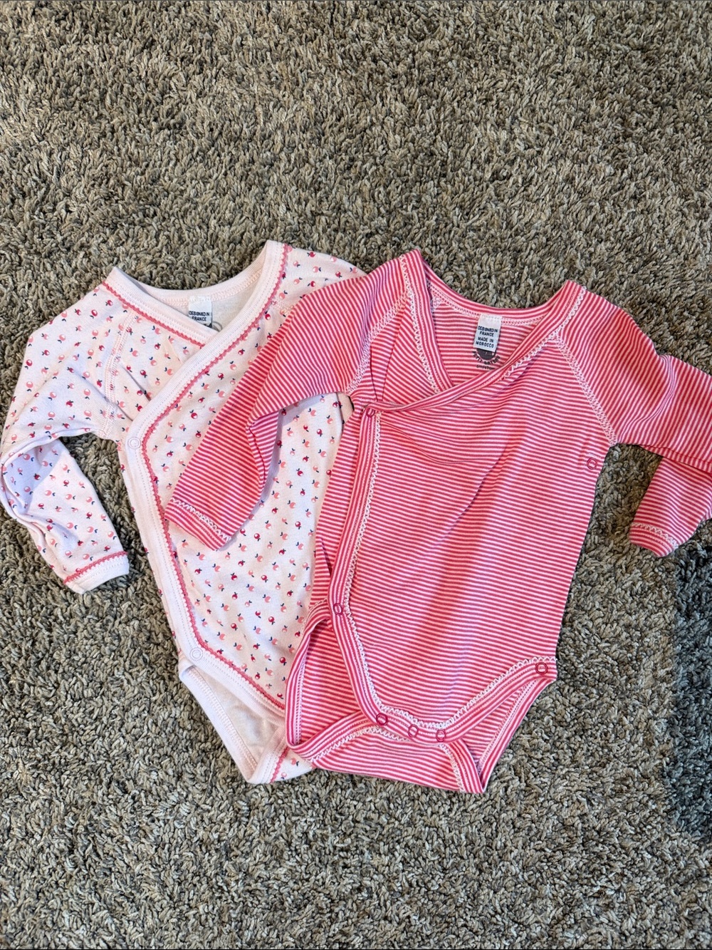 Petit Bateau Pink Striped & Floral Wrap-Front Bodysuit Set